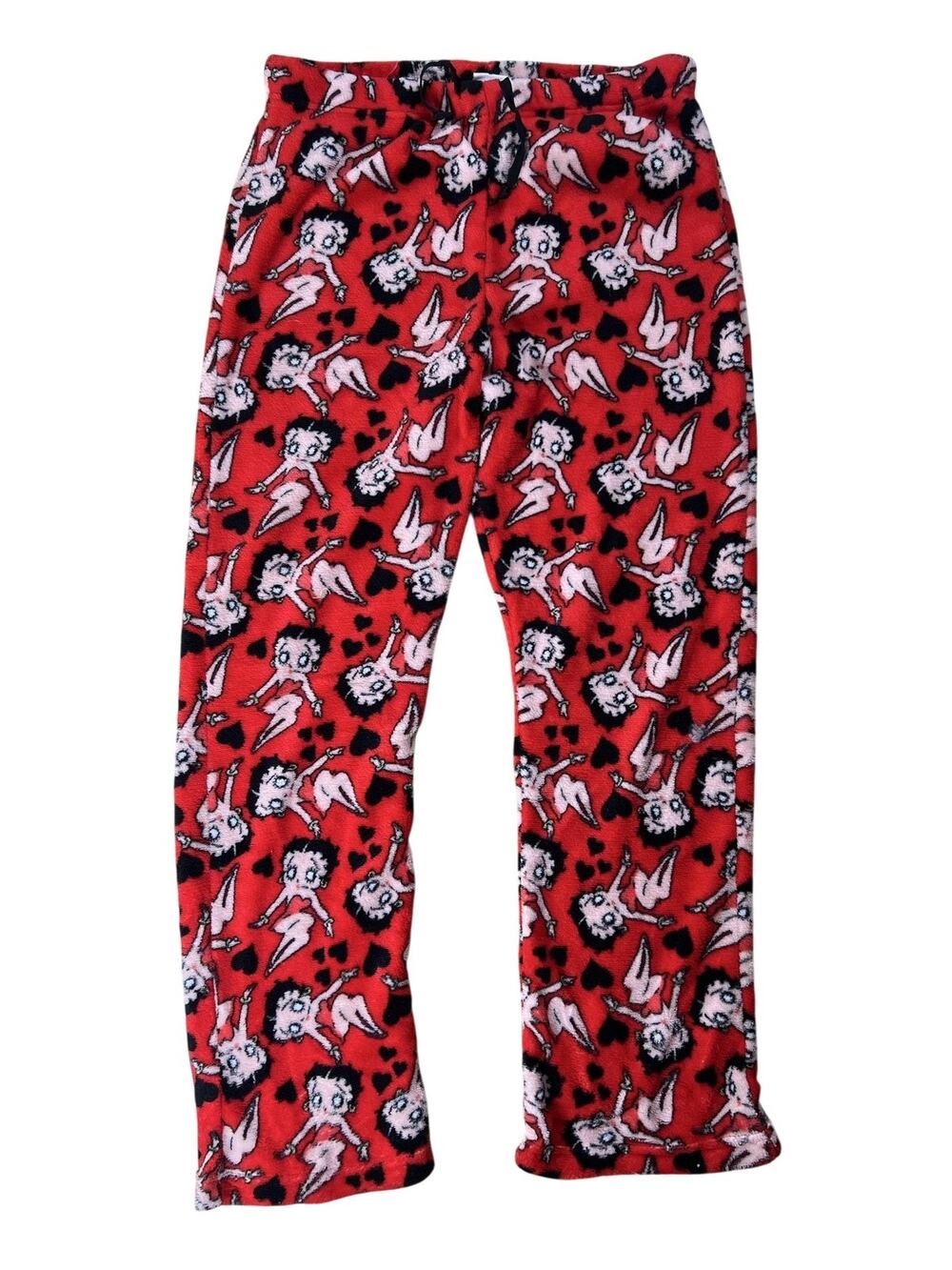 Betty Boop Studios Pants Womens S Red Fleece Sweatpants Elastic Waist Cartoon